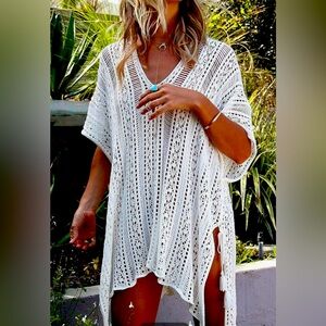 HARHAY Women's Swimsuit Crochet Cover up - one size, off white